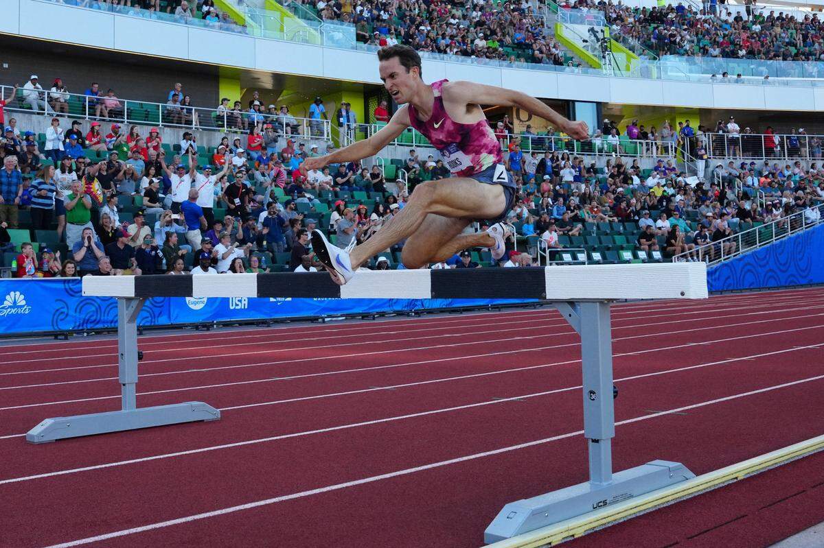 Jun 23, 2024; Eugene, OR, USA; Kenneth Rooks win the steeplechase in 8:21.92 during the US Olympic Team Trials at Hayward Field. Mandatory Credit: Kirby Lee-USA TODAY Sports