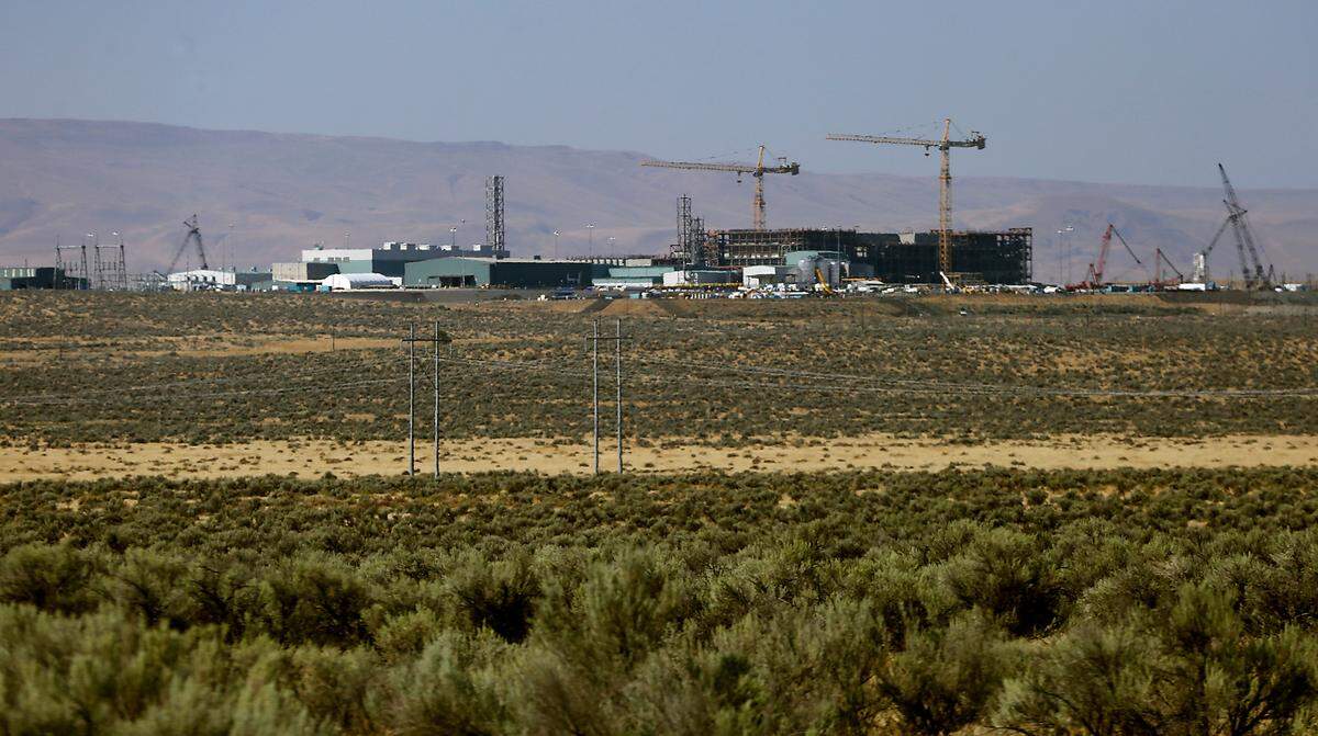 Nuclear waste vitrification plant on the Hanford nuclear reservation site near Richland in Eastern Washington in August 2022. Heat up of the plant’s first melter has begun.