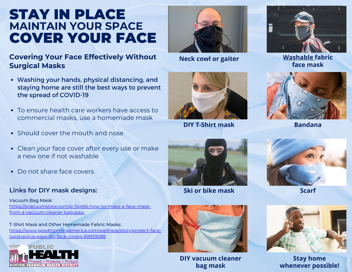 The Benton Franklin Health District recommends a face covering when out in public.