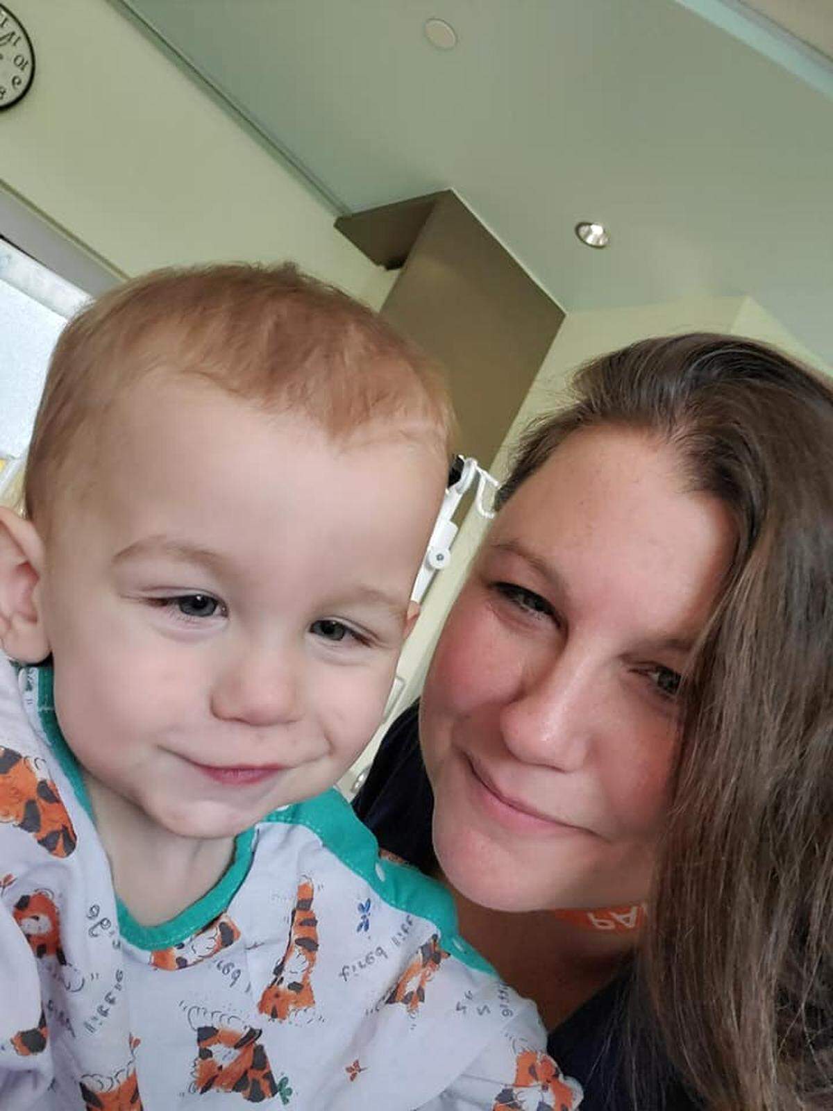 Jayce Marzyck, shown with his mother, Hailey Smith, of Richland, is waiting for a heart transplant at Seattle Children’s Hospital.