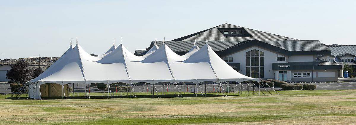 A large tent has been erected on the lawn of Bethel Church off Shockley Road in south Richland for socially distanced outdoor worship services. Starting Aug. 27 the state of Washington has loosened some coronavirus restrictions on indoor services.