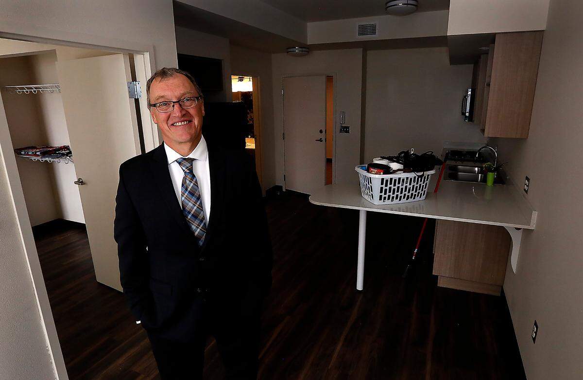 Catholic Charities Walla Walla Director Tim Meliah stands inside The Bishop Skylstad Commons supportive housing in Pasco.
