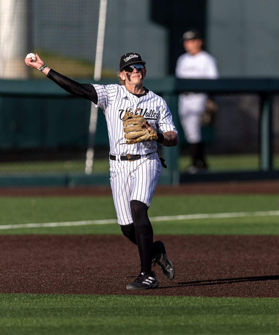 Danny Dickinson pitches for the Utah Valley University Wolverines against the University of Utah Utes at in Orem, Utah, in April 2023.