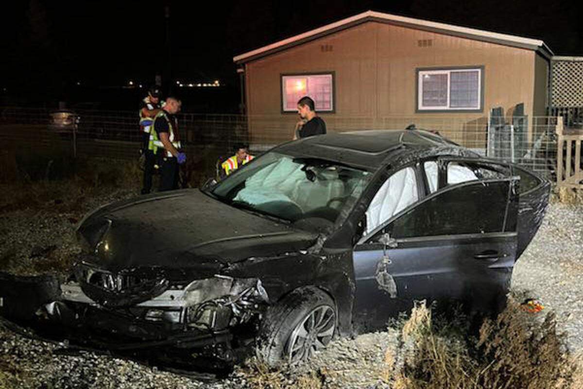 A car was heavily damaged, and two passengers injured, with a suspected drunk driver slammed into a concrete barrier in Finley.