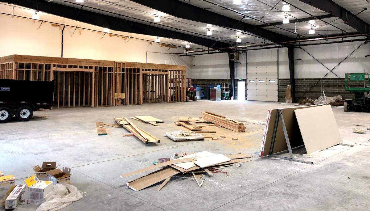 Construction is underway on the locker room for The Rock Shop climbing gym in Richland.