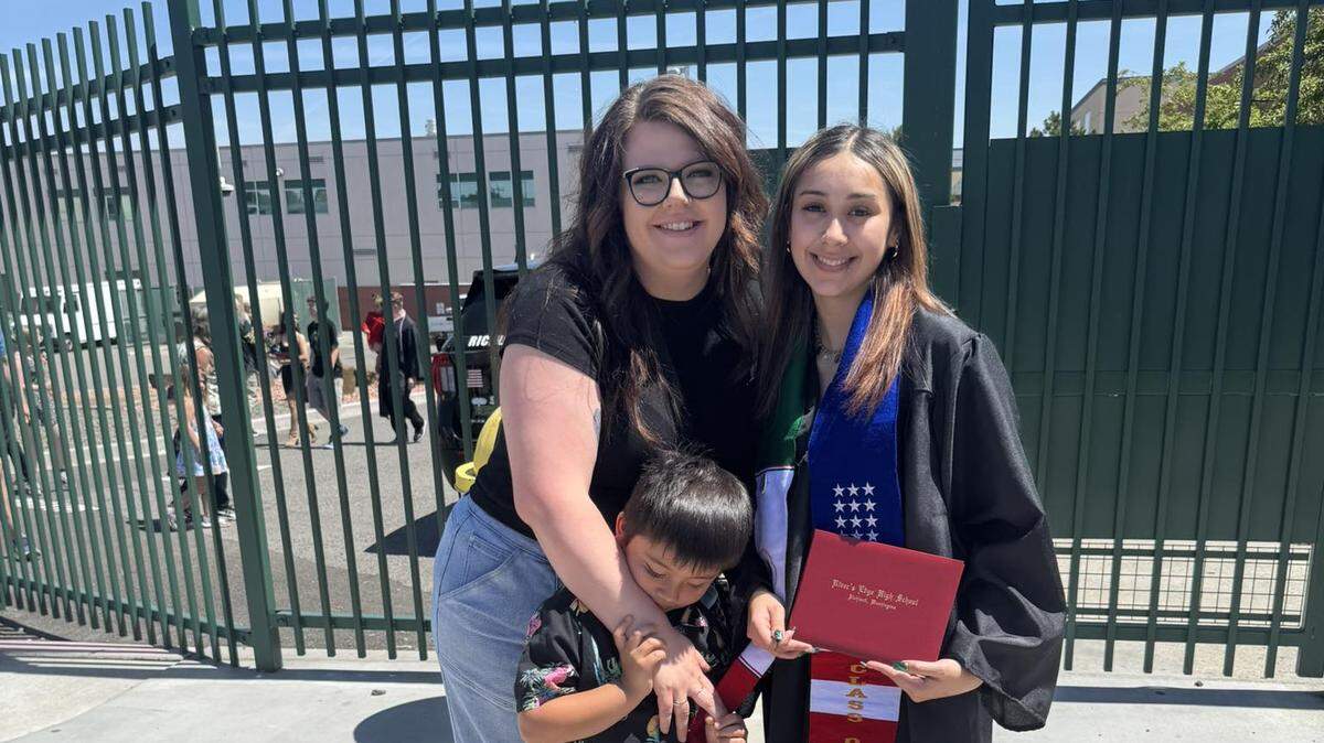Gabrielle Cerdio, 30, of Pasco, her 5-year-old son Colter and 18-year-old stepdaughter Sienna Cerdio Christensen miss their husband and father, Sergio Cerdio Gomez, who was arrested April 24 by ICE. Cerdio Christensen recently graduated with her diploma from River’s Edge High School. 