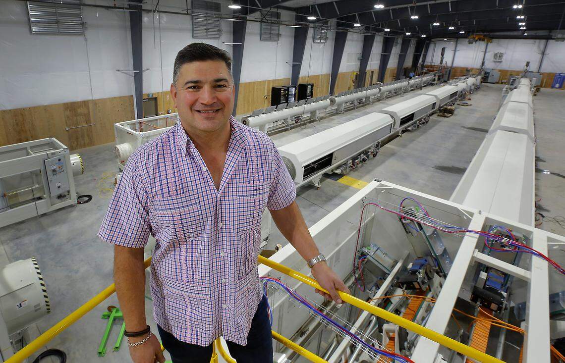 Rene Collin, president of Century Pipe LLC, stands in the company's new pipe manufacturing facility it's building near Burbank. 