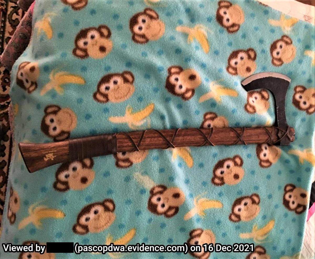 A 71-year-old woman was arrested after allegedly attacking her elderly husband with this hatchet.