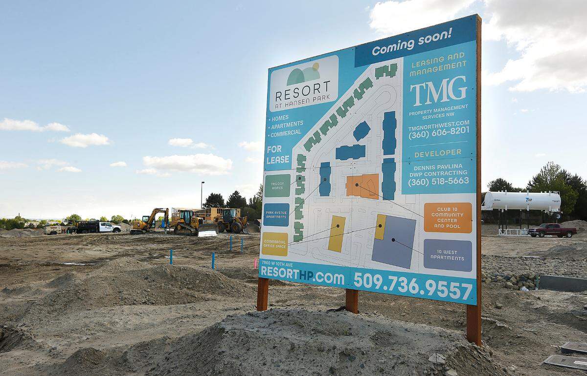 A sign on West 10th Avenue just west of Columbia Center Boulevard in Kennewick advertises the Resort of Hansen Park development. It will offer homes, apartments and commercial office space.