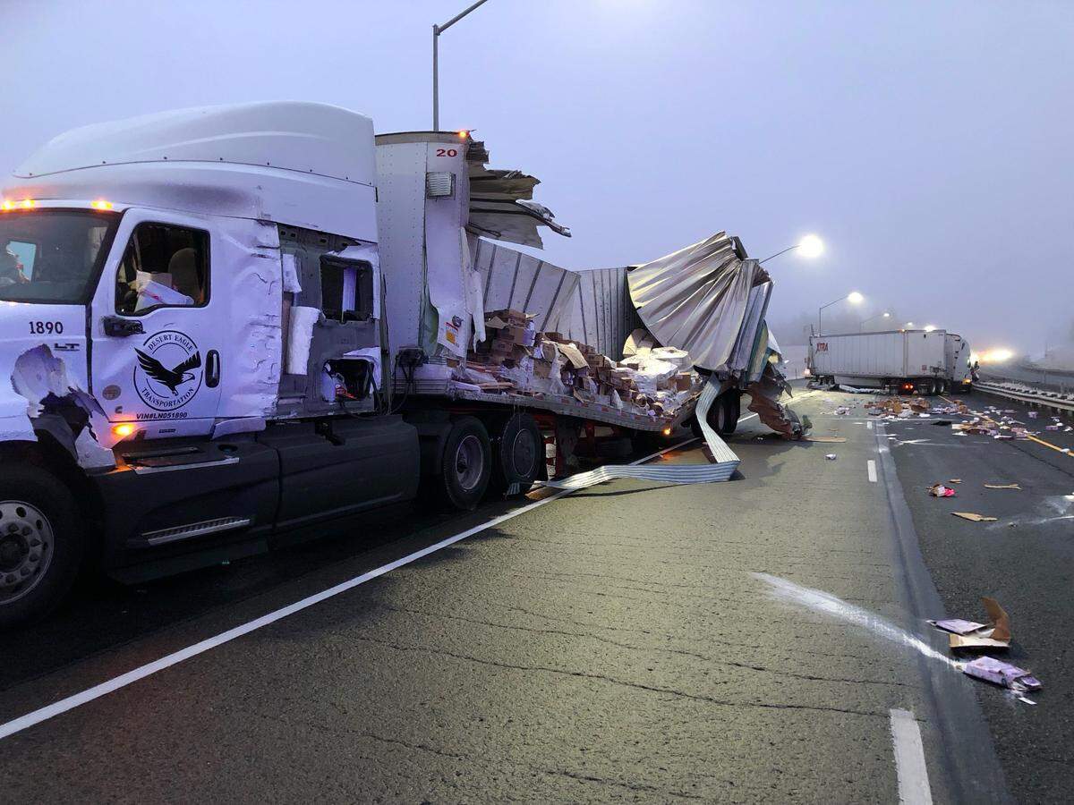 Interstate 84 is closed from six miles east of Pendleton to the Oregon border because of crashes and icy road conditions.