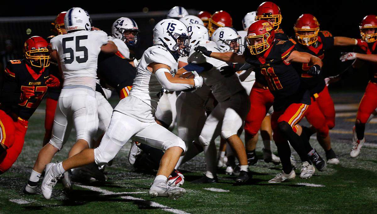 Chiawana Gage Williams finds daylight to the outside as he races toward the end zone past Kamiakin defenders for a first quarter touchdown on Thursday Sept. 12, 2024 at Lampson Stadium in Kennewick. Williams will be the team’s quarterback this season.