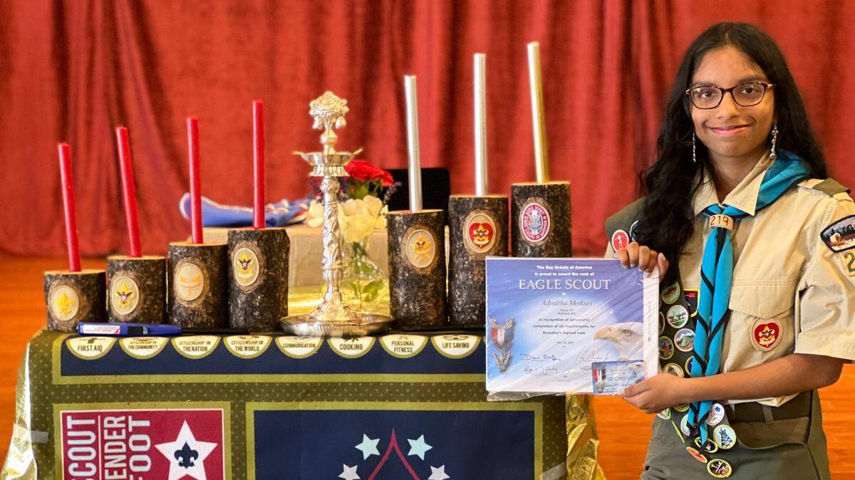 Advaitha Motkuri, 14, of West Richland, was awarded the Eagle Scout rank on June 11 after three years instead of the usual five.