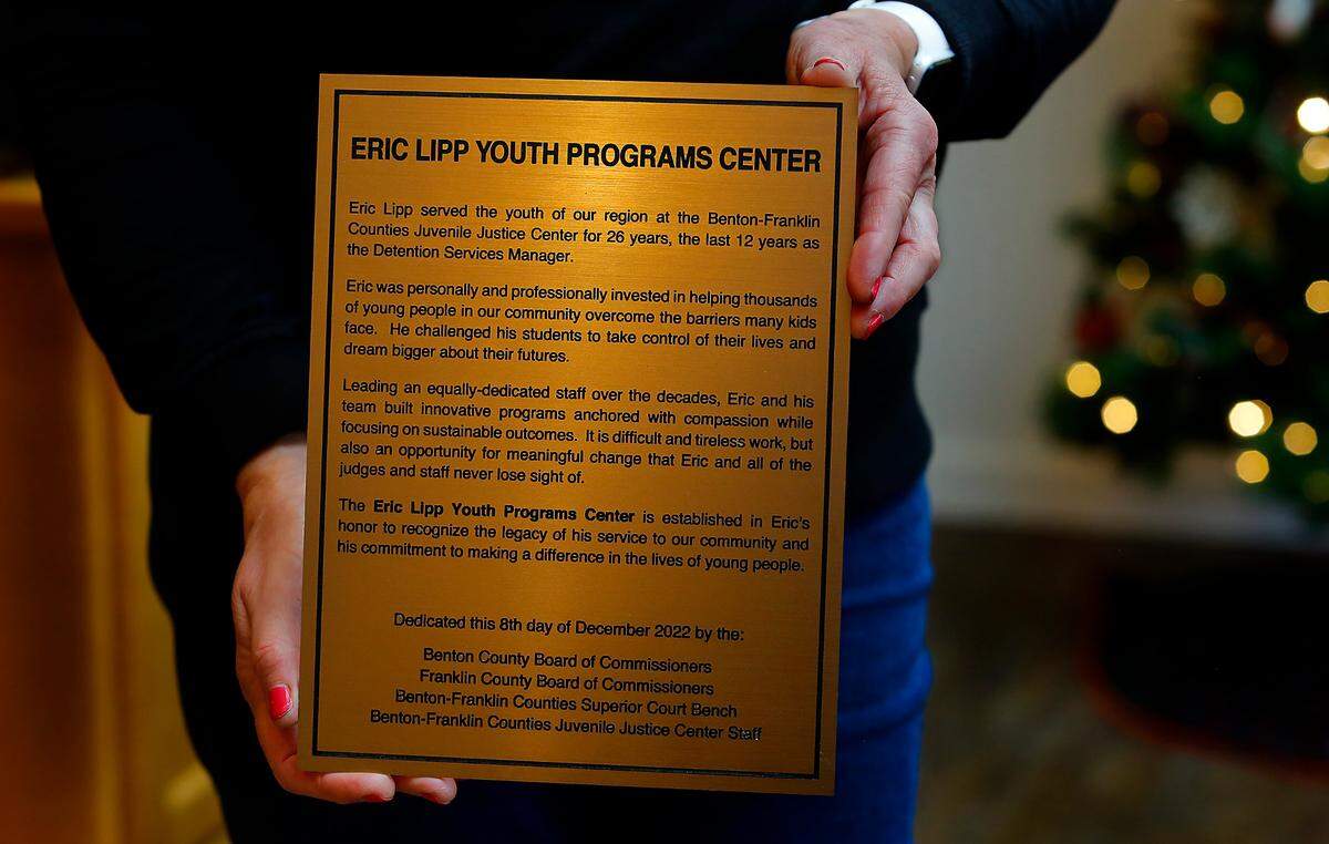 Longtime employee Eric Lipp is being recognized for his contributions over a 26 year span at the Benton Franklin Juvenile Justice Center with a plaque naming the programs center room at the facility in his honor.