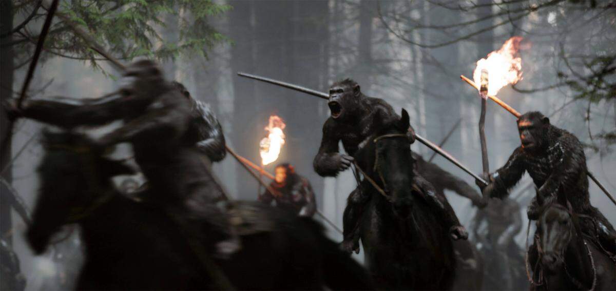 This image released by Twentieth Century Fox shows a scene from, “War for the Planet of the Apes.” (Twentieth Century Fox via AP)
