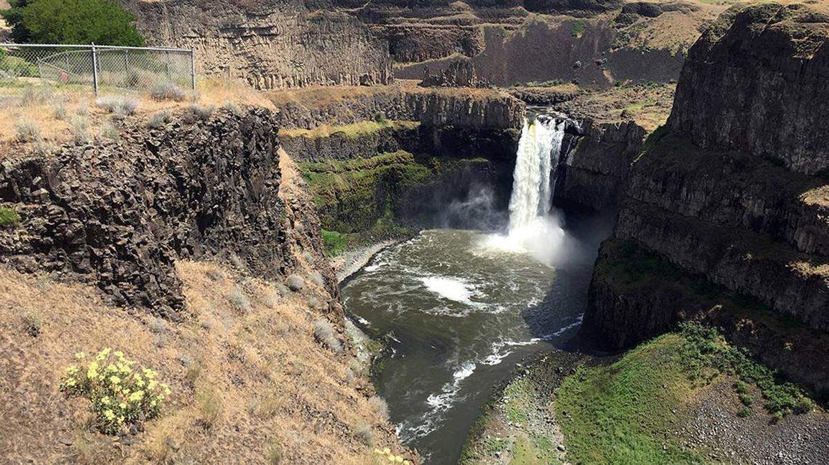 Palouse Falls drops into a deep gorge left from ice age floods. Visitors are warned that unofficial trails at the state park are dangerous.