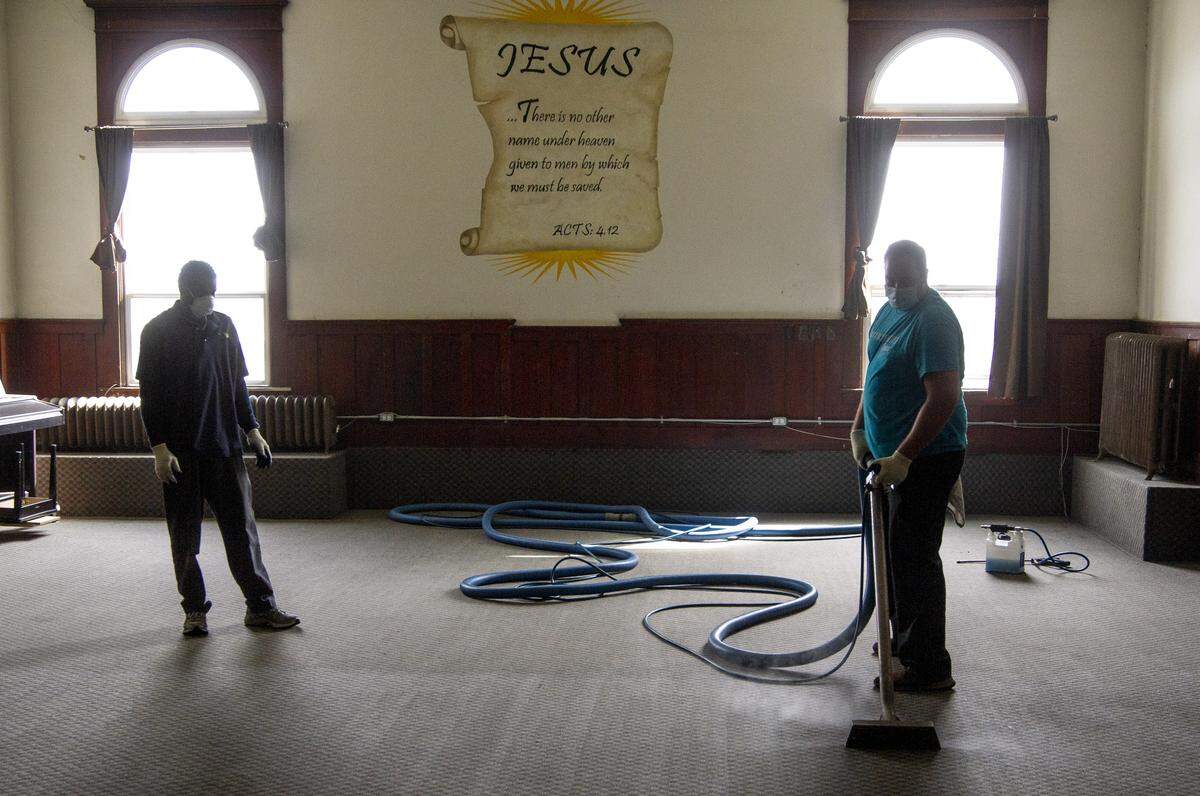 Cleaners from Service Pro volunteered their time and services at Grace Kitchen, a Pasco nonprofit that will help train women trying to get out of abusive or financially unstable situations to be financially independent.