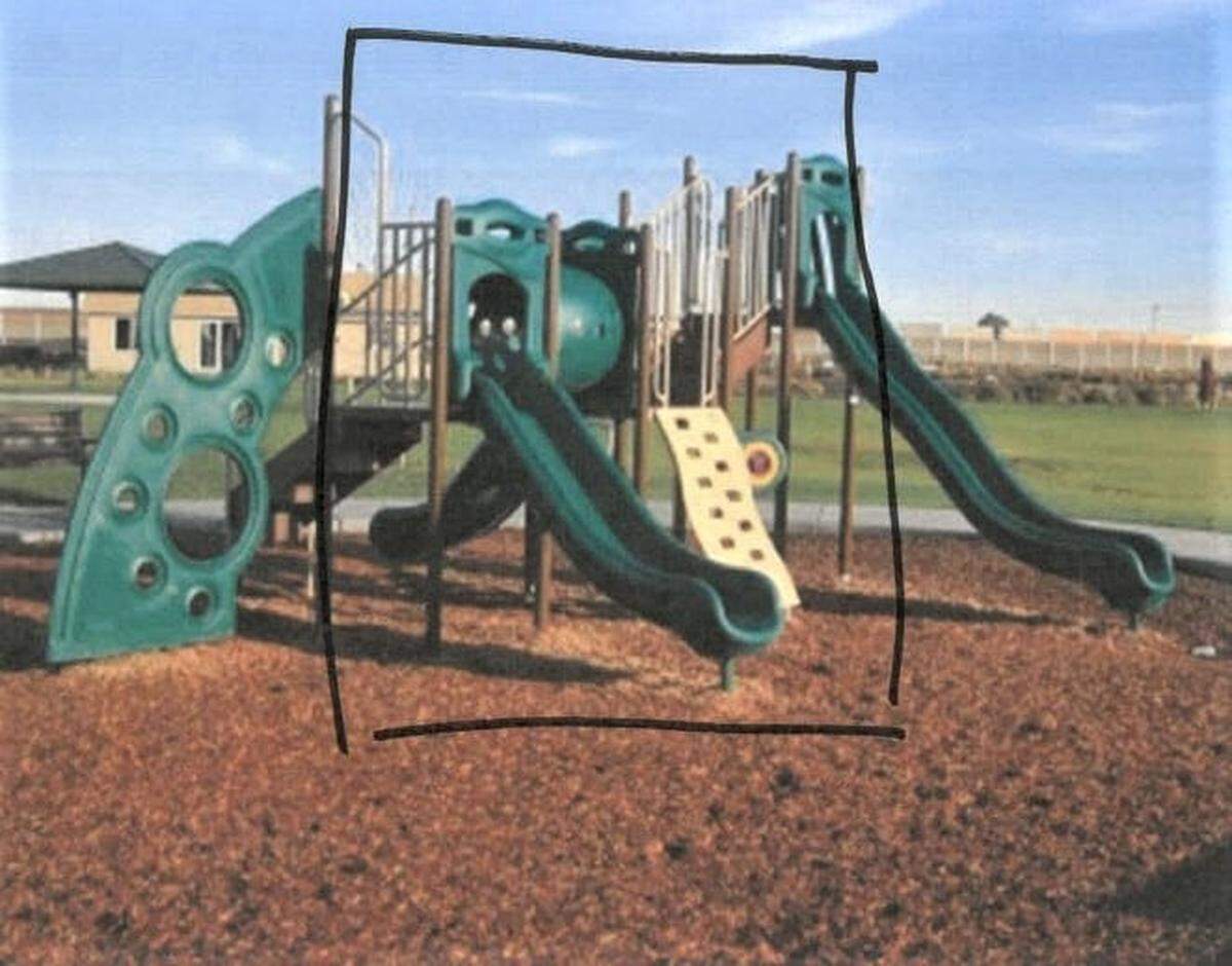 The slide was stolen in December 2020 from this playground equipment in east Pasco and found in a child’s bedroom in Burbank three months later.