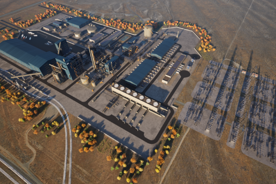 An aerial rendering of the Atlas Agro North America’s proposed Pacific Green Fertilizer facility in north Richland.