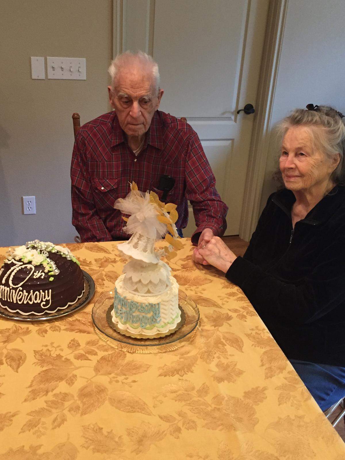 Lee Walter’s dad, Marion at age 95, and mom, Margret, celebrate their 70th wedding anniversary. They married after WWII ended.