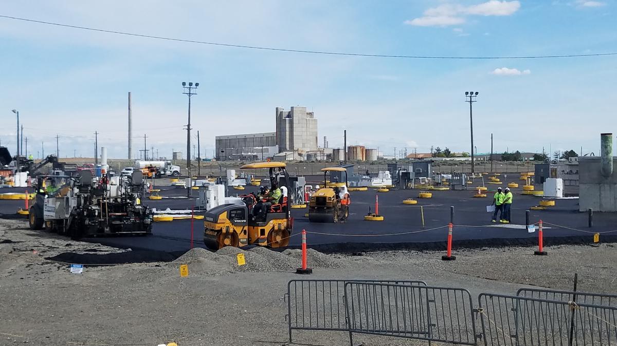 Fowler General Construction of Richland previously built this asphalt barrier over the Hanford SX Tank Farm to protect groundwater from contamination.