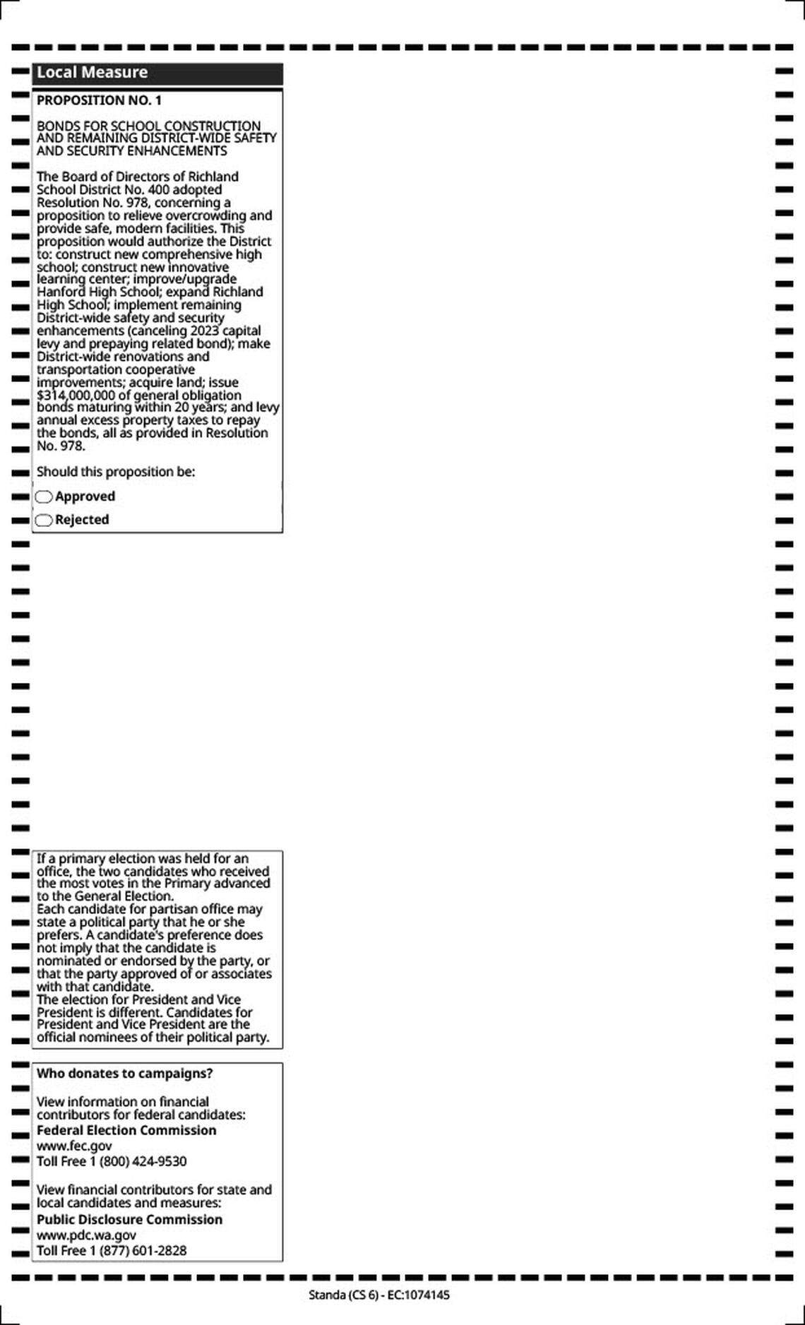 Page three of a sample ballot from Benton County, Washington.