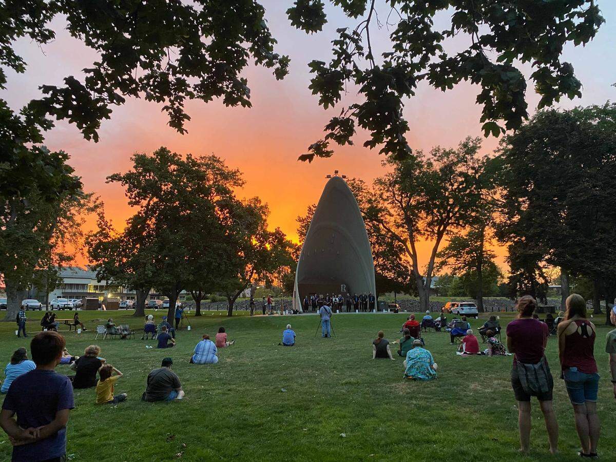 Lights for Peace in Richland will commemorate the 80th anniversary of the atomic bombing of Nagasaki, Japan, using plutonium produced at the nearby Hanford site. Shown is the 2022 event.