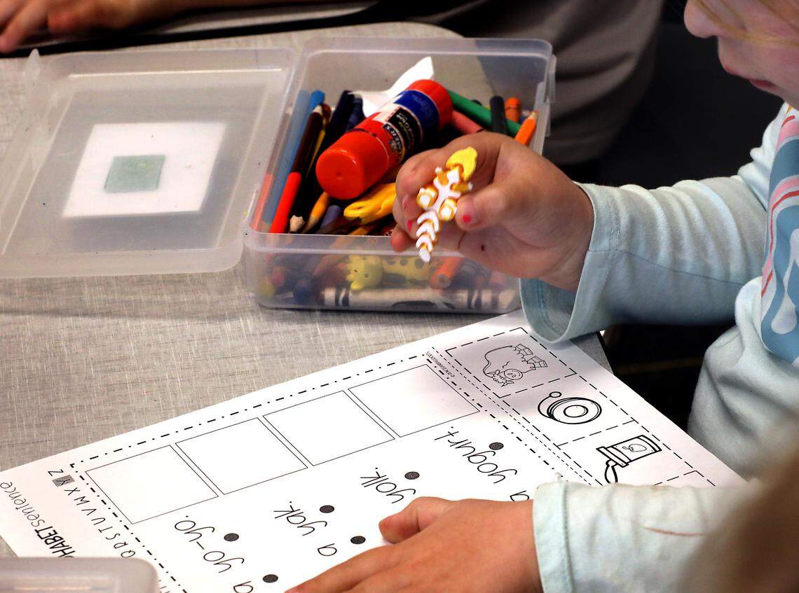 Students work in a Transition to Kindergarten classroom at Keene-Riverview Elmentary School in Prosser. 