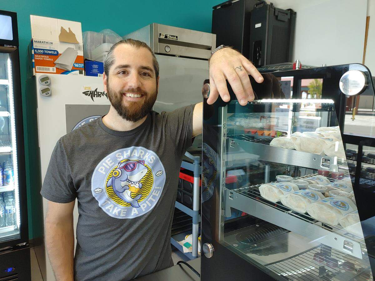 Justen Tjarks brought his mini pie business, Pie Sharks, to the Pasco Specialty Kitchen. Pie Sharks offers “pites” of sweet and savory pies at the PSK storefront, 110 N. Fourth Ave.