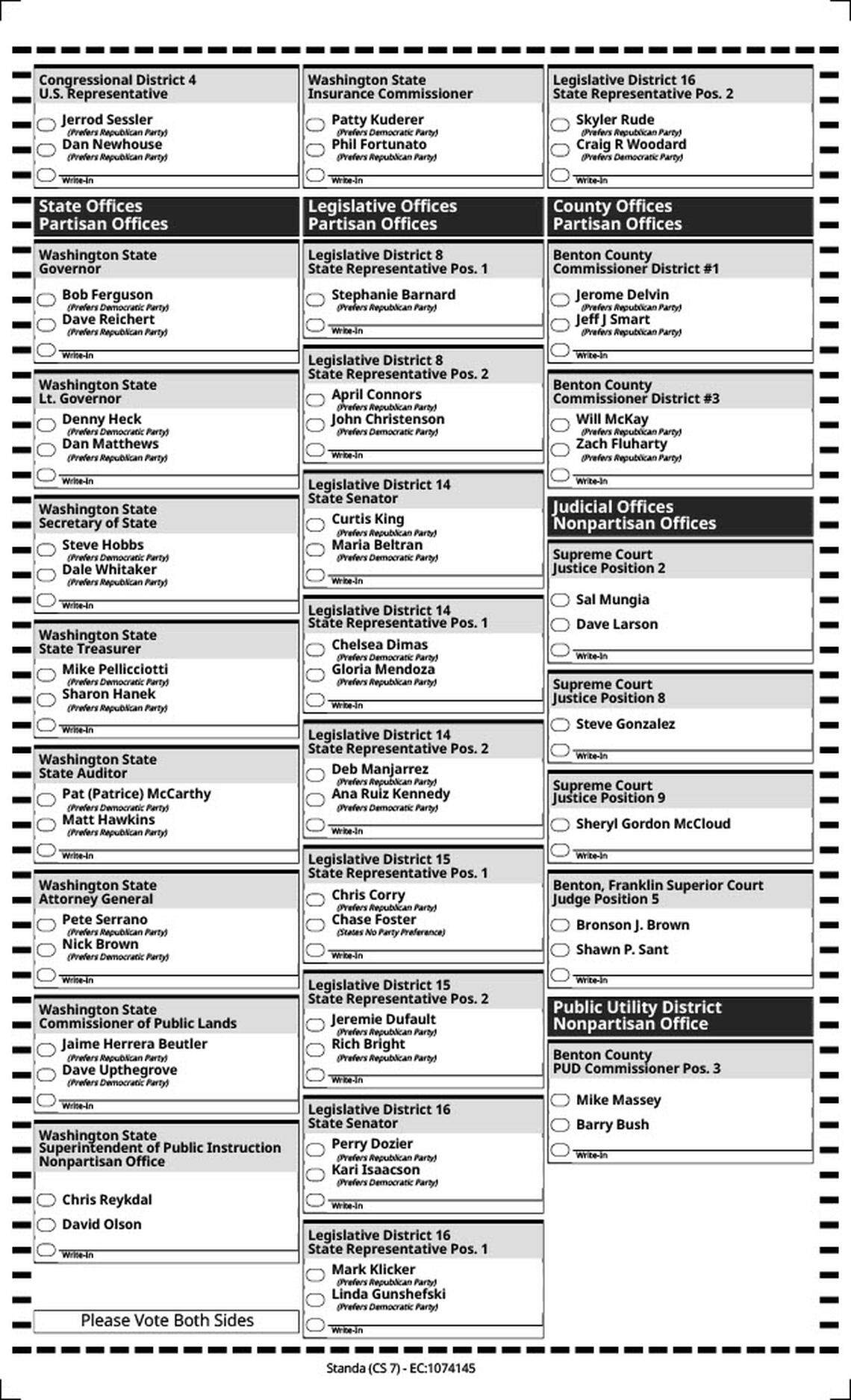 Page two of a sample ballot from Benton County, Washington.