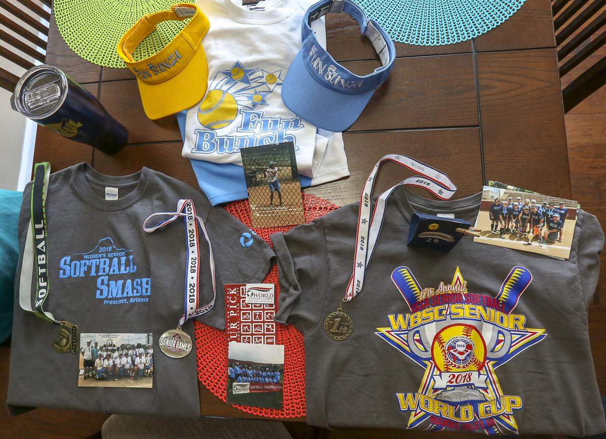 Connie Wormington’s memorabilia from playing softball.