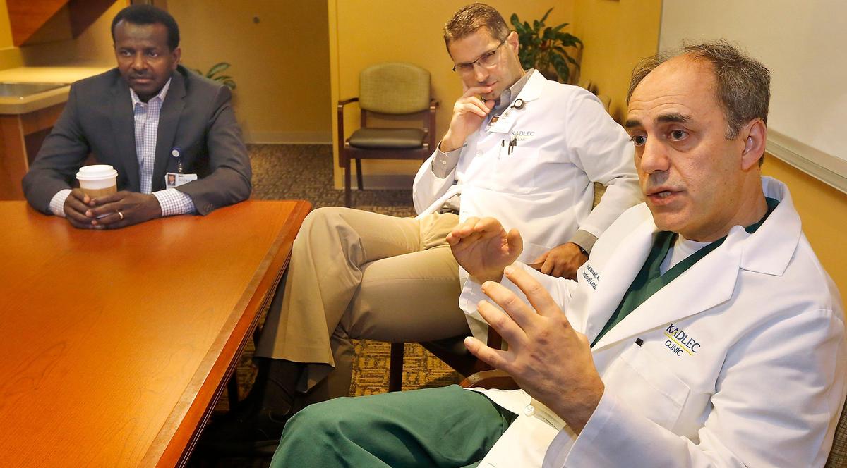 Kadlec cardiologists Dr. Abdelazin Hashim, Dr. Fadi Algaisi, and Dr. Iyad Jamali recently discuss the use a new tool in their treatment of heart patients during a catheterization process. The trade name of the device is Impella, a type of heart pump used to assist the doctors when they’re clearing blockages of the heart. The device is designed to reduce the stress on the heart in higher-risk patients, who are not candidates for open heart surgery. Watch a video at: tricityherald.com/video