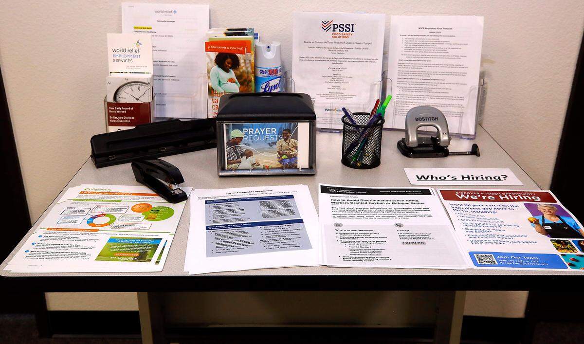 A table offers a variety of job information at the World Relief Tri-Cities offices are off North Columbia Center Boulevard in Richland. It’s southeastern Washington’s only refugee resettlement agency.