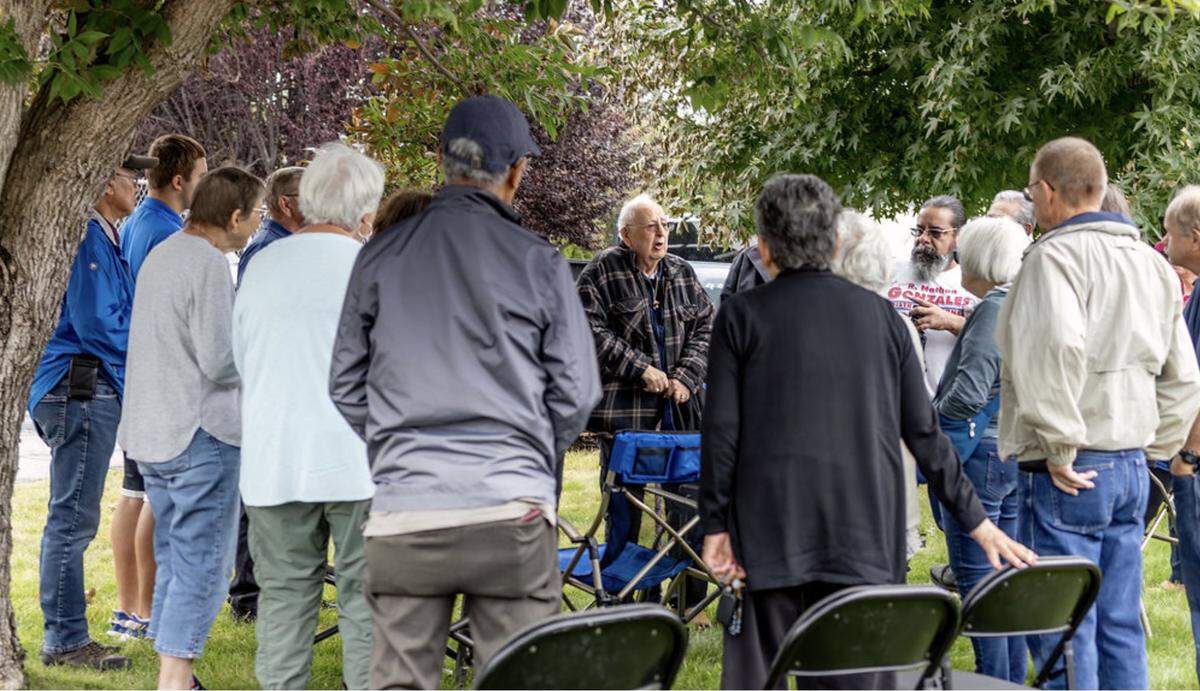 Ernesto Parra thanks those who attended a small prayer vigil on Friday outside his burned Pasco home that police say was intentionally set on fire. Parra’s wife Lillian remains hospitalized with burns.