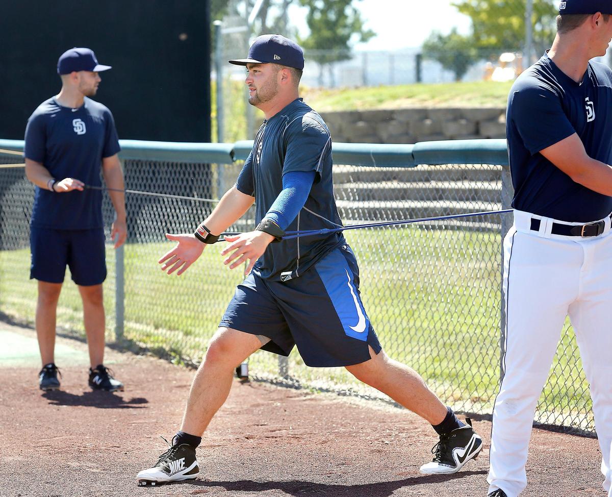 Pitcher Dan Dallas warms up during Tuesday’s practice at Gesa Stadium. Dallas will be a familiar face for Tri-City Dust Devils fans because he is one of at least nine players on the 26-man roster who played for the team last year. Watch a video at: tricityherald.com/video