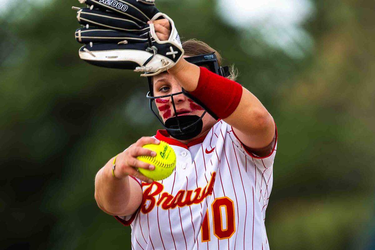 Kamiakin senior pitcher Lizzie O’Leary (10) delivers against Mead during Friday’s District 6 playoff game in Kennewick.