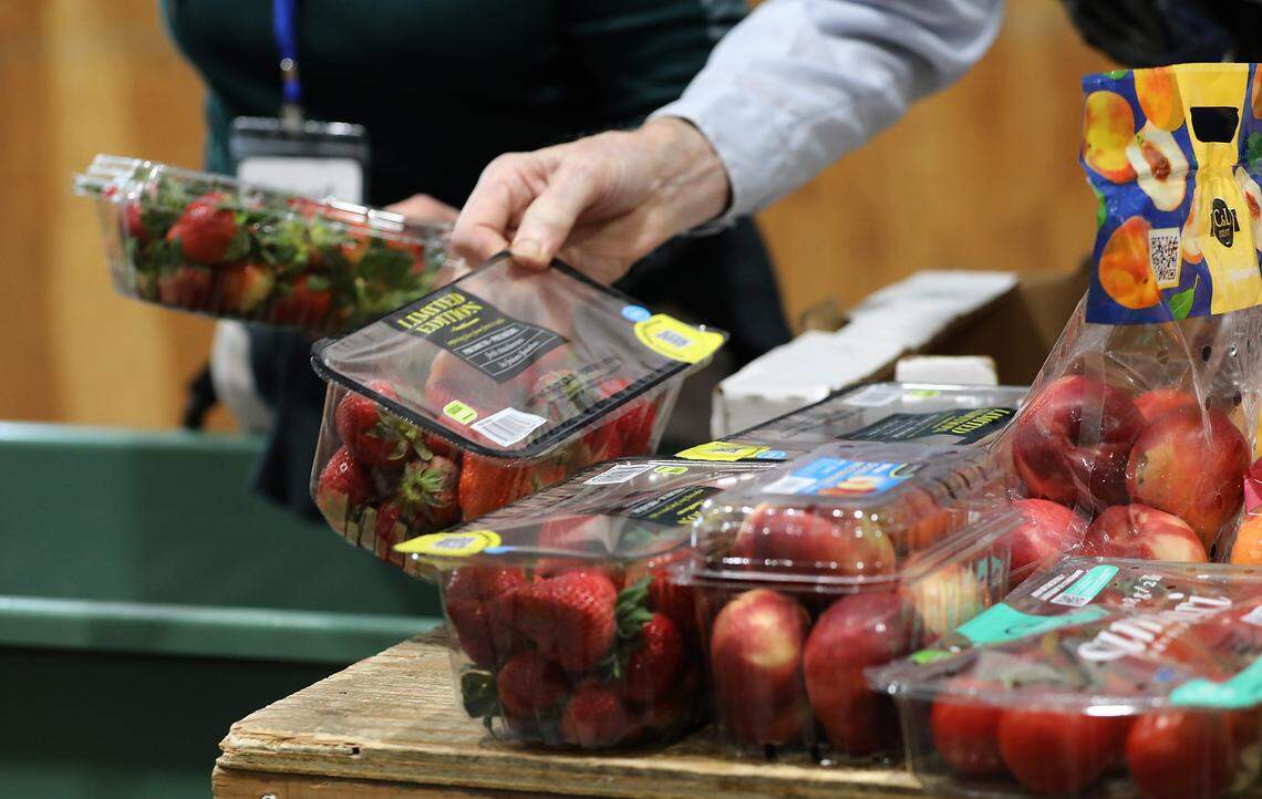 Fresh fruit and vegetables were available during a recent food distribution day at the St. Vincent de Paul Food Bank & Community Services campus in Pasco.