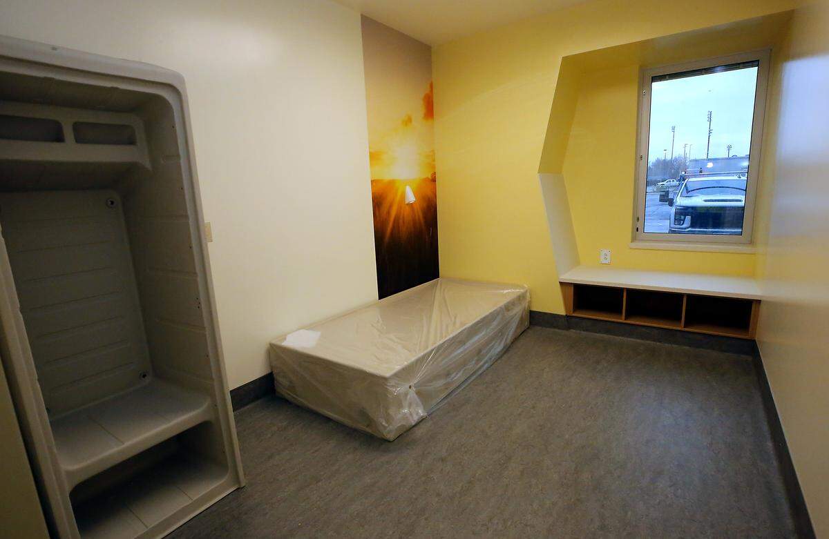A mattress base and closet fixture have been placed in a room of the residential substance use treatment unit at the Columbia Valley Recovery Center in downtown Kennewick. 