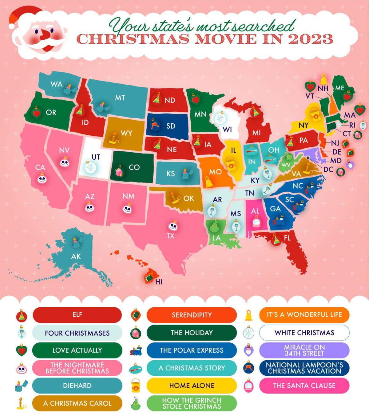 The most popular Christmas movies by state, based on CenturyLink analysis of search volume for classic Christmas movies.