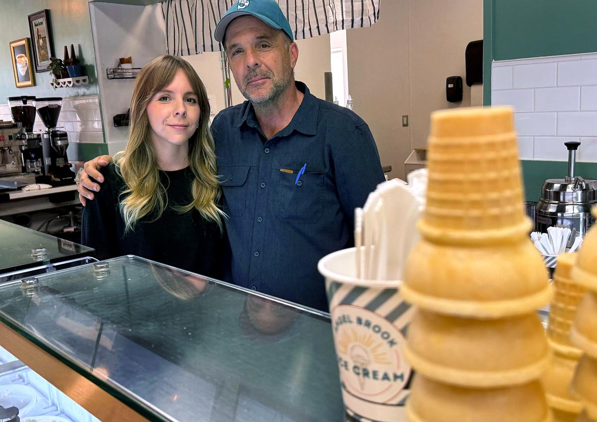 The father-daughter duo of Baily and Kyle Beus opened Angel Brook Ice Cream in the former Brother’s Cheese Steaks space near the Costco in Kennewick.