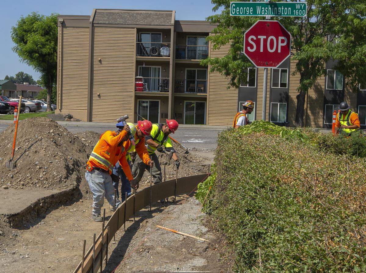 Workers start on the George Washington Way pavement preservation project in Richland.