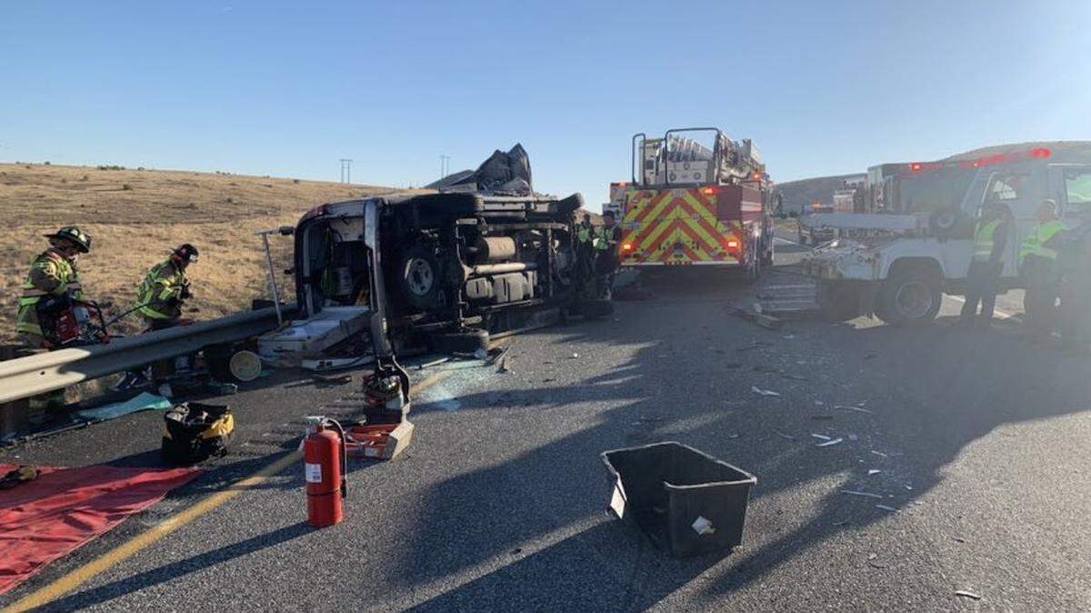 Eastbound lanes were closed after a semi and car crashed on Interstate 82 near Prosser