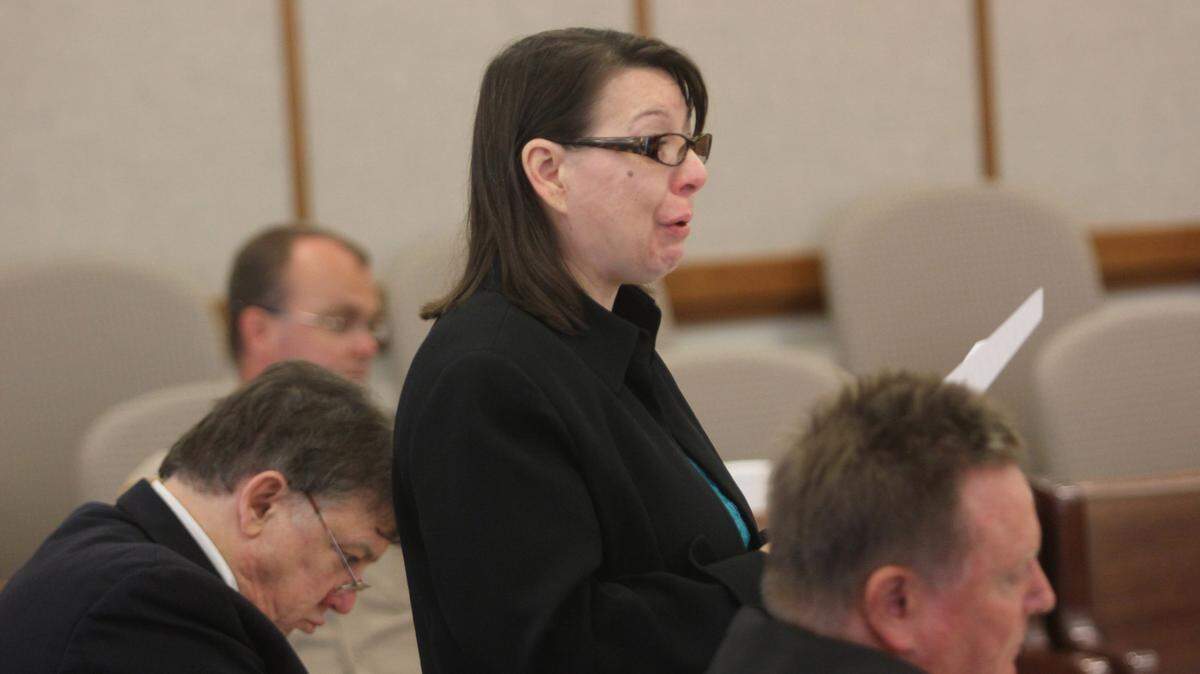 Tashia Stuart speaks during her Sept. 2013 sentencing hearing before Judge Cameron Mitchell in Franklin County Superior Court. Stuart was found guilty in the 2011 death of her mother and sentenced to 45 years in prison for the crime. The 40-year-old Pasco woman was sentenced two months after a jury convicted her of first-degree murder and attempted first-degree murder. Stuart claimed she acted in self-defense when she fatally shot Judy Hebert inside her mothers Salmon Drive home.