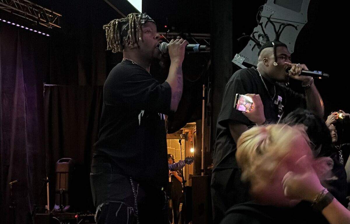 BLXCKPUNKS performs on stage at PUNKS WEAR BLXCK at The Uptown Theatre in Richland on June 6. The duo consists of IAMTOPP, right, and Jang the Goon, left.