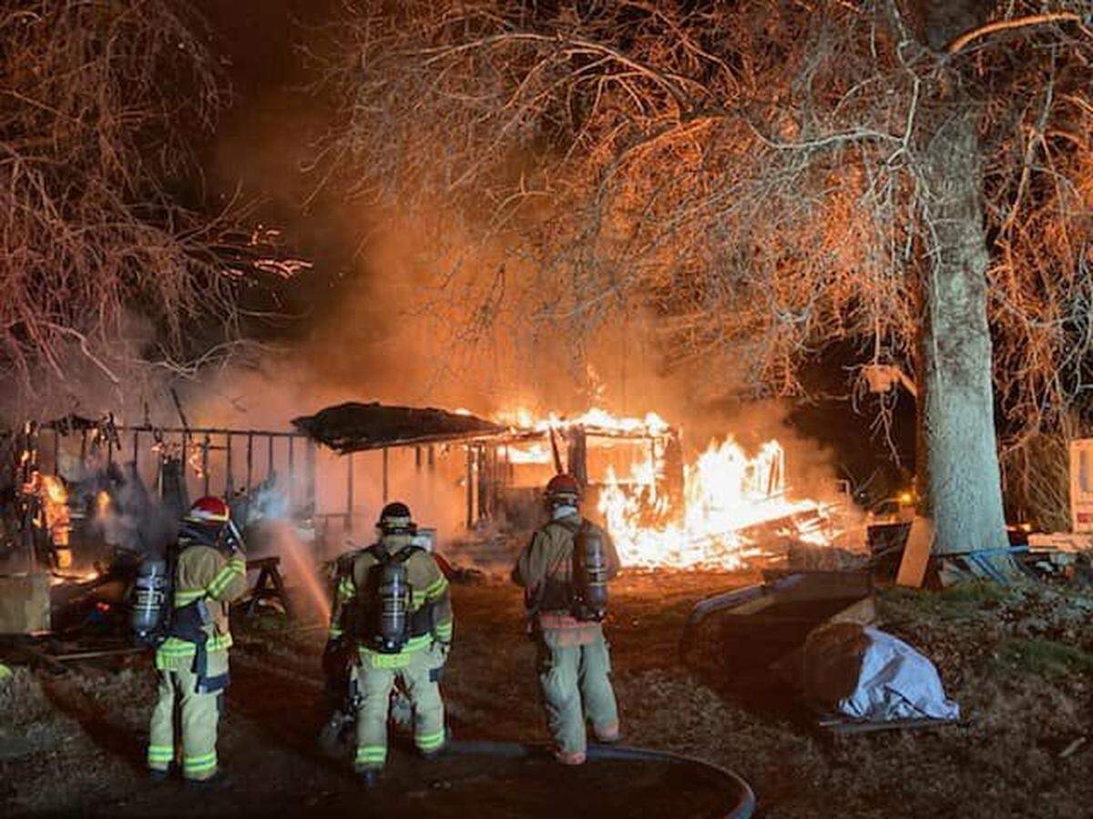 A fire destroys a Finley home on Yew Street Sunday night. Benton County Fire District 1 and Kennewick Fire Department battled the blaze.