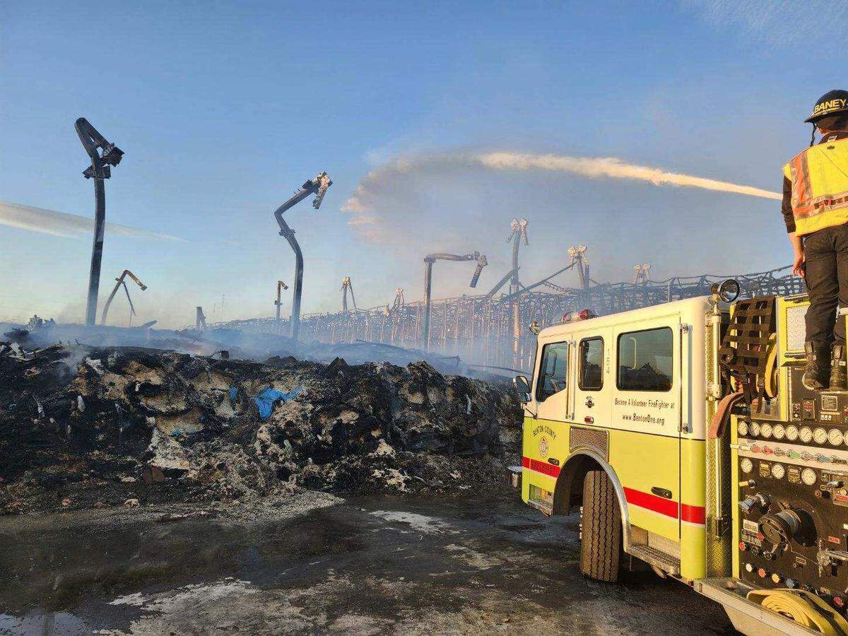 Fire flared up at the Kennewick Lineage cold storage warehouse in strong winds in early June. The fire burned for almost two months.