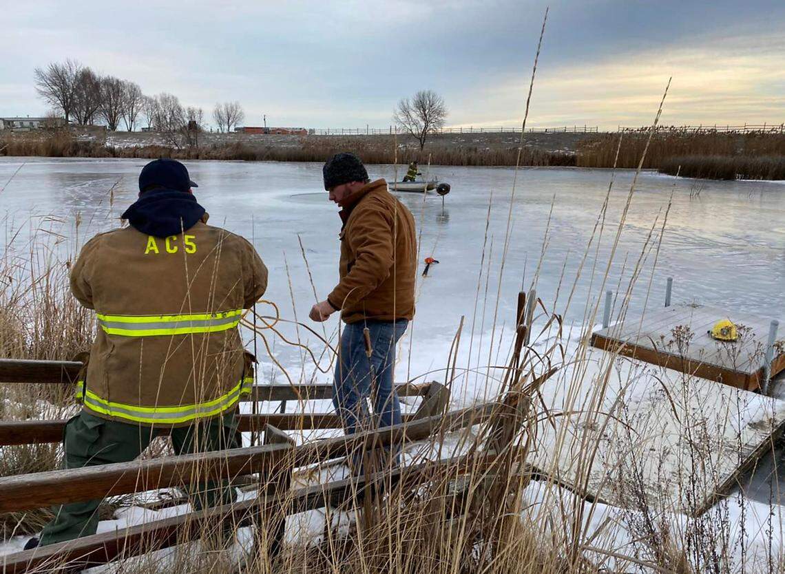 A firefighter rescued a dog that fell through the ice in a Franklin County pond this week.