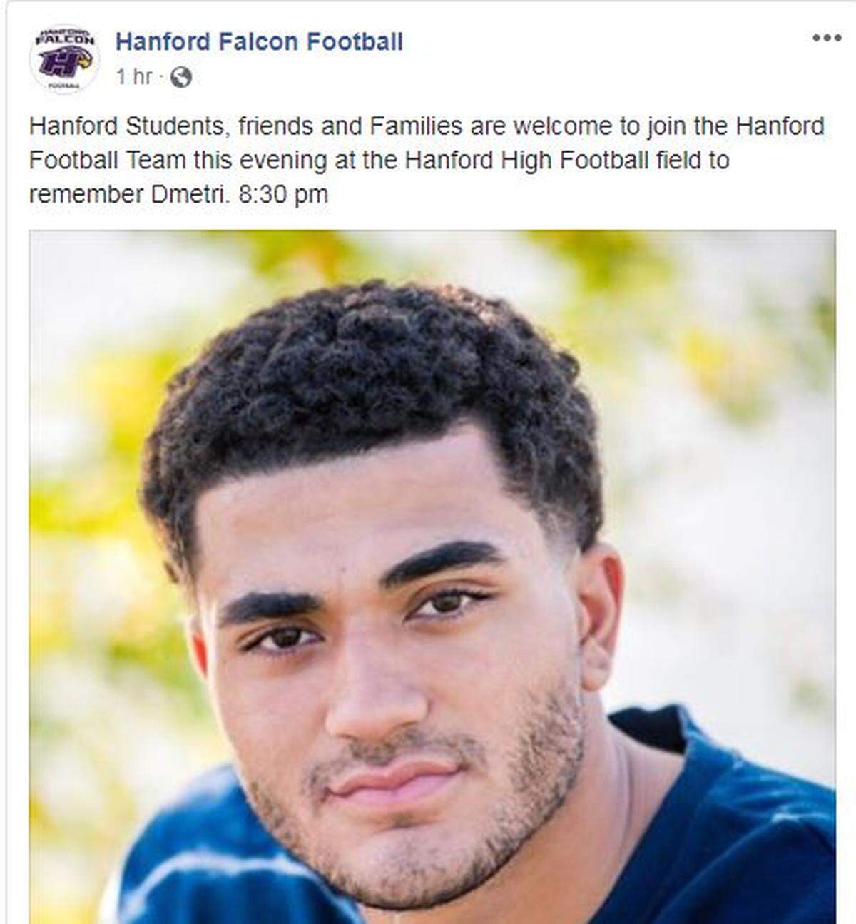 Hanford Falcons Football remembered Dmetri Kennedy-Woody in 2018.