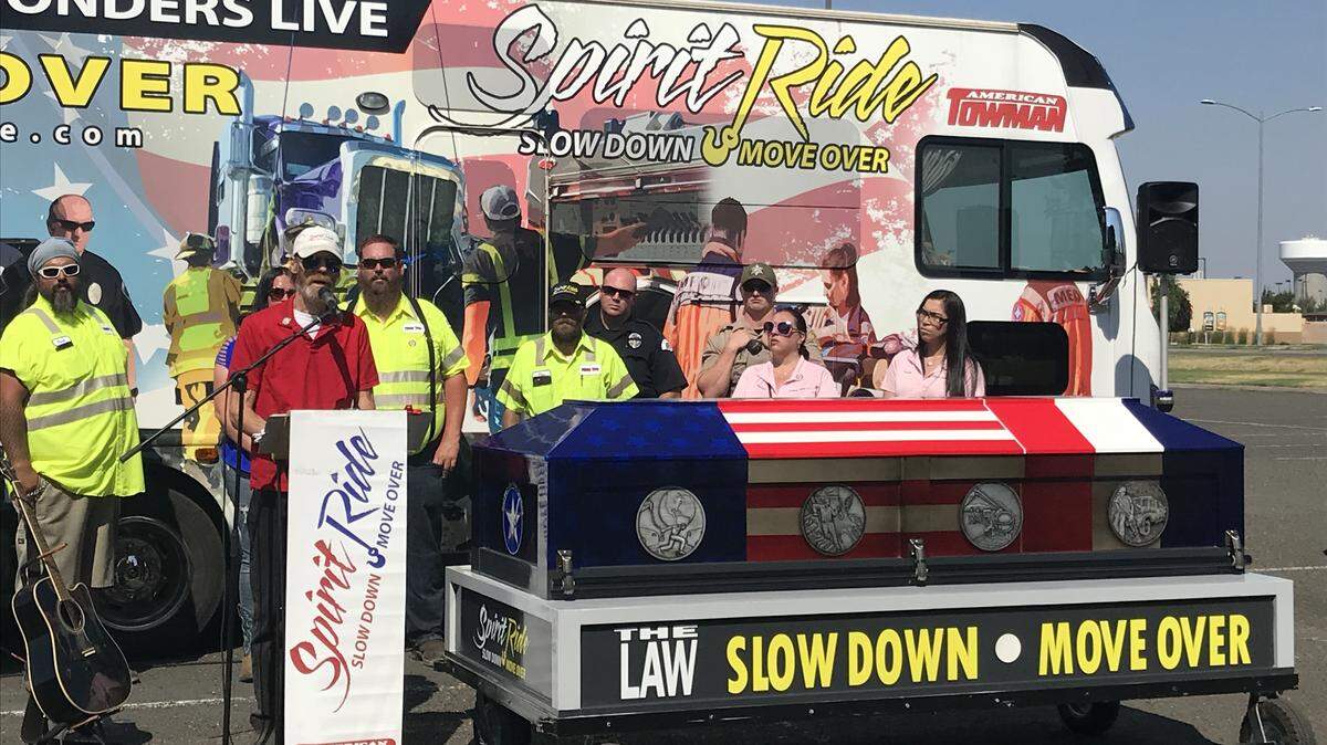 Tow trucks, police officers and other first responders gathered at TRAC in Pasco on Friday for a ceremony to honor first responders injured or killed in the line of duty by cars. They emphasized the importance of “move over” laws in keeping first responders and others safe.