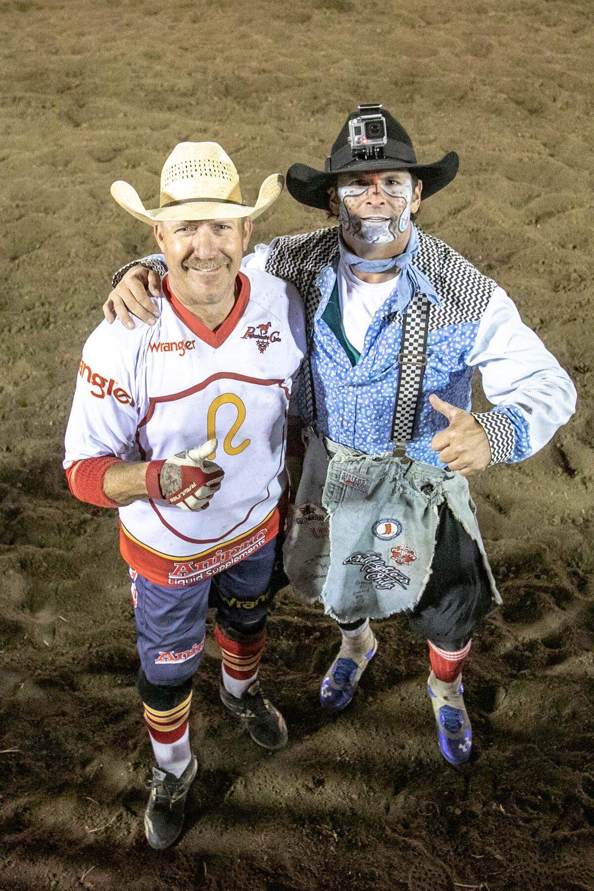 Bullfighters Rowdy Barry (left) and Dan Newman.