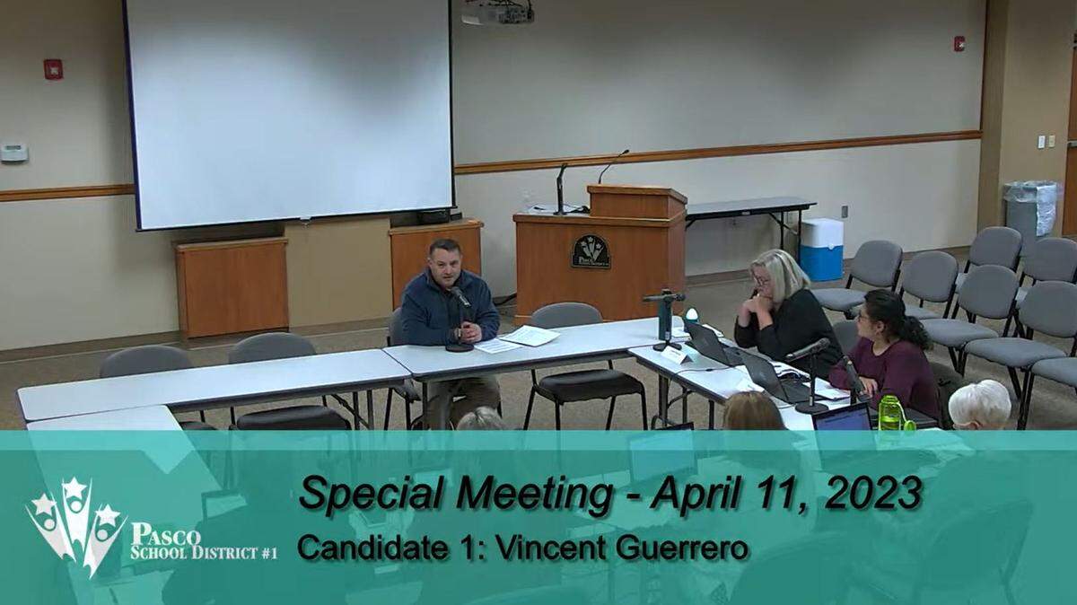 The Pasco School Board interviews candidate Vincent Guerrero for former board President Scott Lehrman’s position after he stepped down to avoid a conflict of interest.